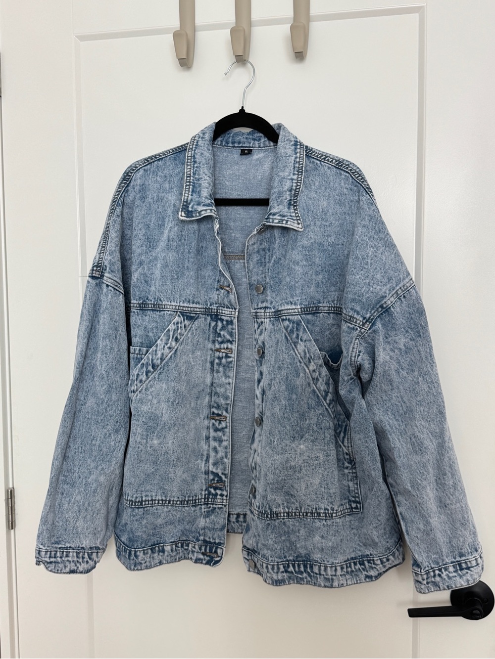 Light Wash Denim Jacket - Casual Oversized Jean Coat - Picture 3 of 5